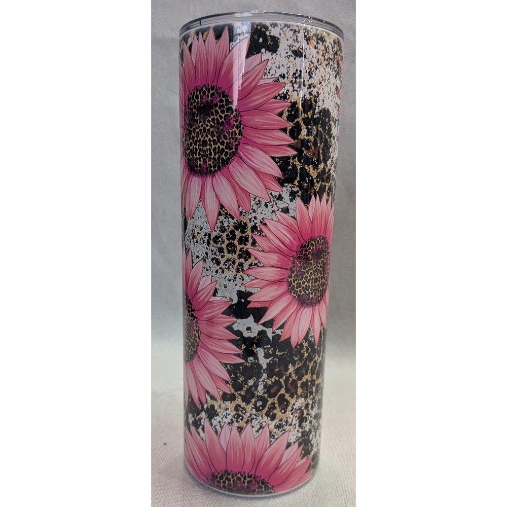 Skinny Tumbler Unisex 20oz Pink Sunflower Leopard Print Excellent